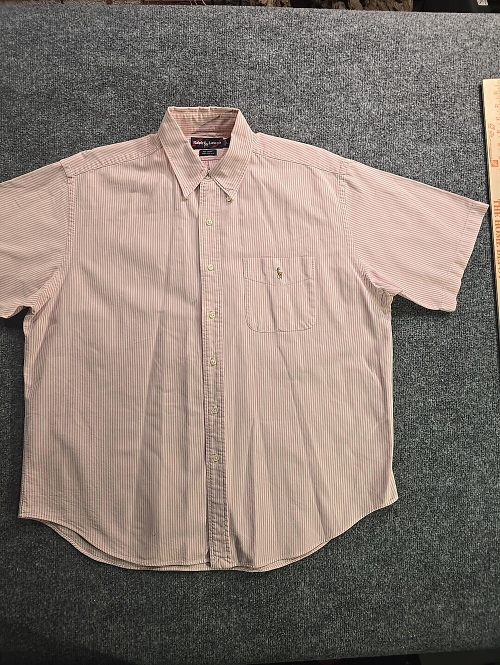 Ralph Lauren Pink/White Striped Button-Down Short-Sleeve Cotton Dress Shirt L